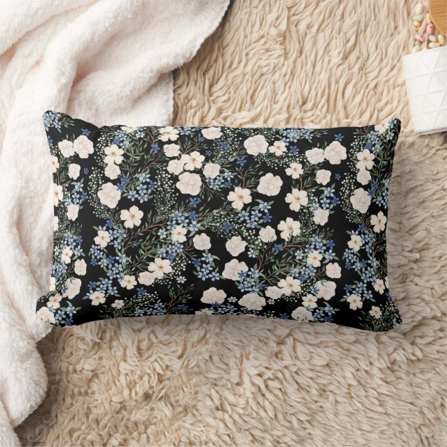 Coussin Rectangle Fleurs sauvages d'aquarelle florale bleu rose Feui (Couverture)