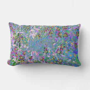 Coussin Rectangle Fleurs sauvages rétro violettes, vertes et bleues 