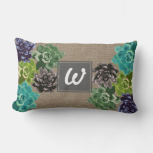 Coussin Rectangle Fleurs Succulentes Burlap - Personnalisé