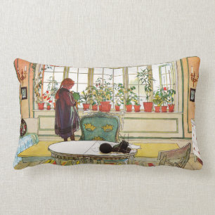Coussin Rectangle Fleurs sur le rebord de la fenêtre par Carl Larss