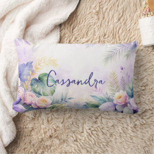 Coussin Rectangle Fleurs tropicales nom personnalisé