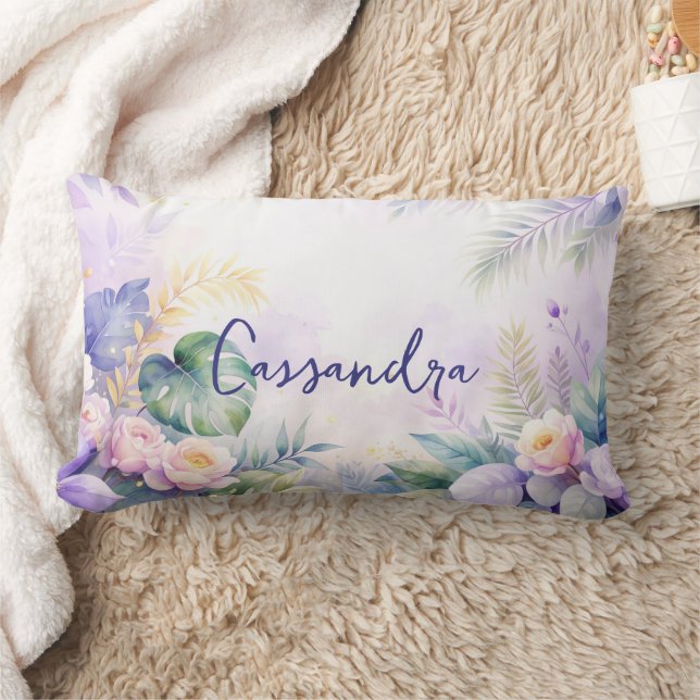 Coussin Rectangle Fleurs tropicales nom personnalisé  (Couverture)