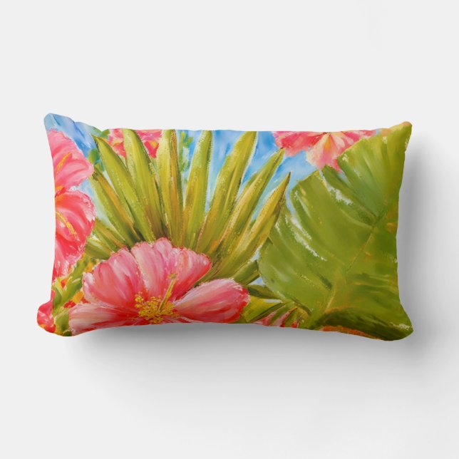 Coussin Rectangle Fleurs tropicales, palmiers, Hawaii (Recto)