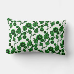 Coussin Rectangle Fleurs vertes, feuille vert, art populaire floral