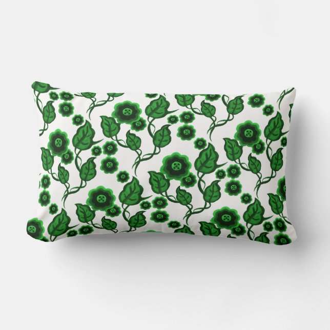 Coussin Rectangle Fleurs vertes, feuille vert, art populaire floral (Recto)