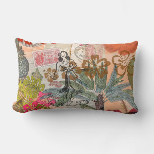 Coussin Rectangle Fleurs Vintage Hula Coloré Hawaïen Tropical