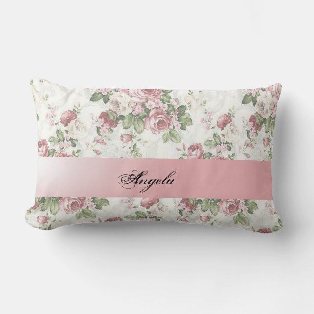 Coussin Rectangle Fleurs Vintage Shabby Chic - Personnalisées (Recto)