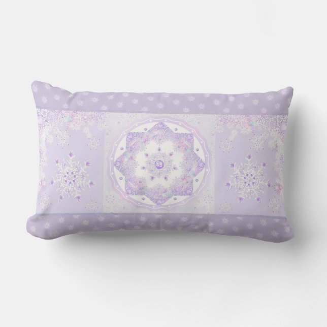 Coussin Rectangle flocon de neige violet clair et coeur étincelant (Recto)