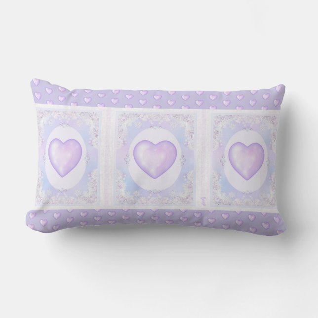 Coussin Rectangle flocon de neige violet clair et coeur étincelant (Recto)