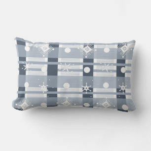 Coussin Rectangle Flocons de neige simples à carreaux bleus 