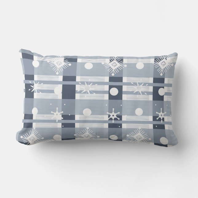Coussin Rectangle Flocons de neige simples à carreaux bleus  (Recto)