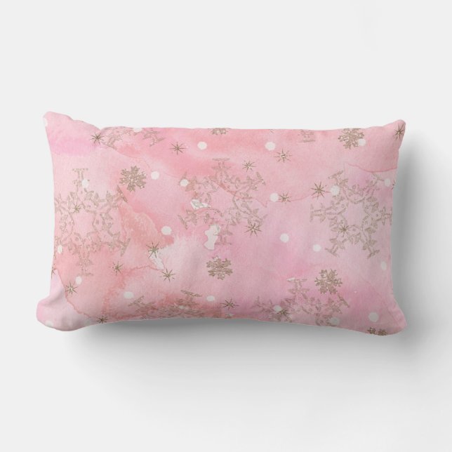 Coussin Rectangle Flocons de Noël roses motif boho (Recto)