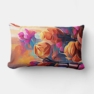 Coussin Rectangle Floral Abstract Art Orange Red Blue Flowers