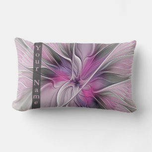 Coussin Rectangle Floral Art moderne Abstrait Fleur rose gris Nom