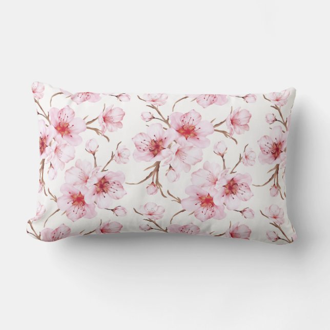 Coussin Rectangle Floral Cherry Blossoms Pink White (Recto)