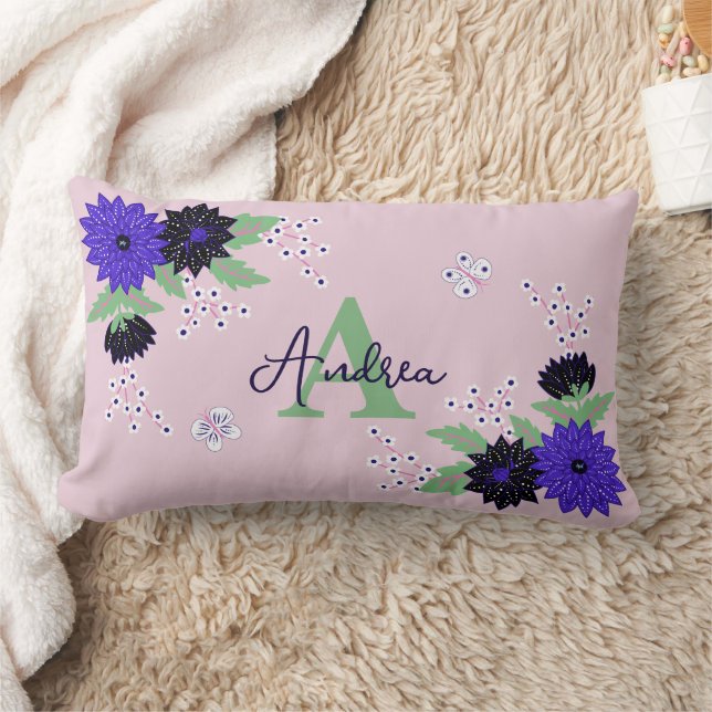 Coussin Rectangle Floral Dahlia Bloom Bouquet Personnalisé Nom du mo (Couverture)