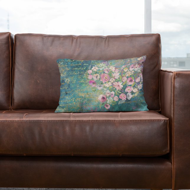 Coussin Rectangle Floral Heart Gold Romantique écriture manuscrite (Créateur téléchargé)