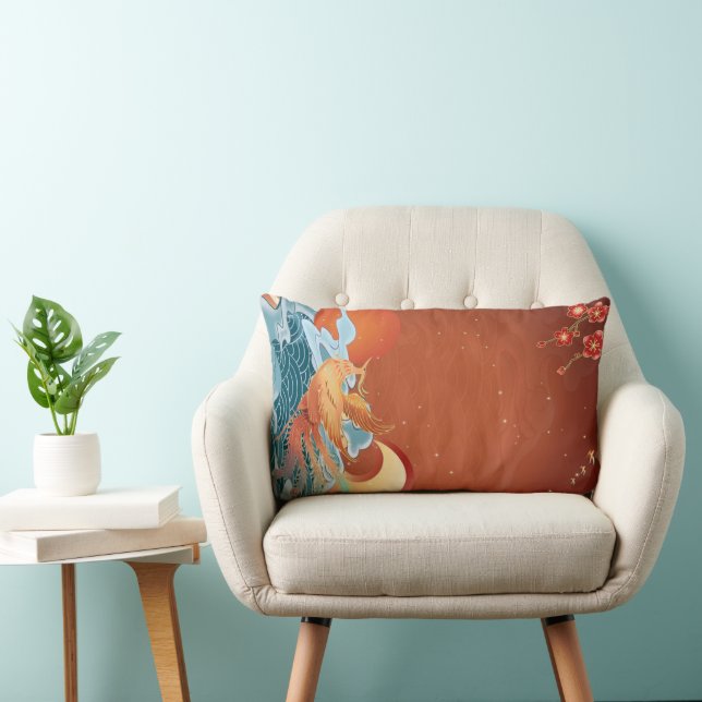 Coussin Rectangle Floral japonais - Rust Orange Élégant tissu (Chaise)