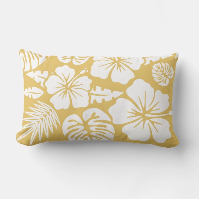 Coussin Rectangle Floral jaune et Feuille Tropical Hawaiian (Recto)