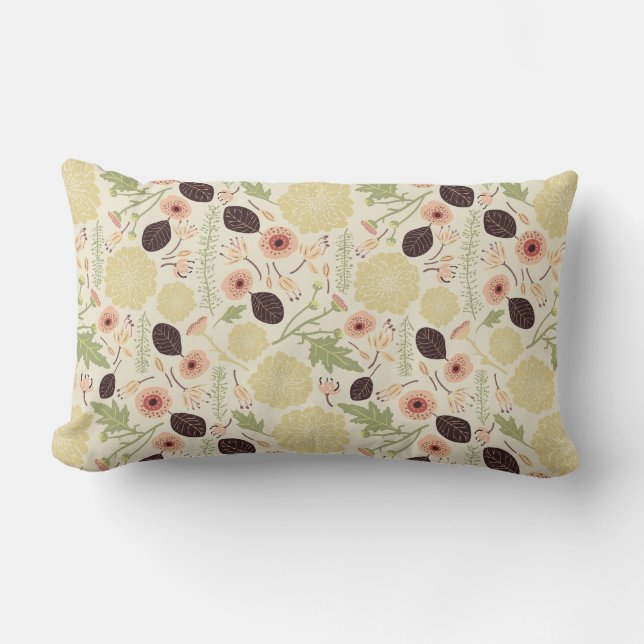 Coussin Rectangle Floral Jouer Pêche Jouée Motif de fleurs vertes (Recto)