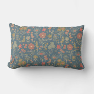 Coussin Rectangle Floral moderne Denim Blue & Coral
