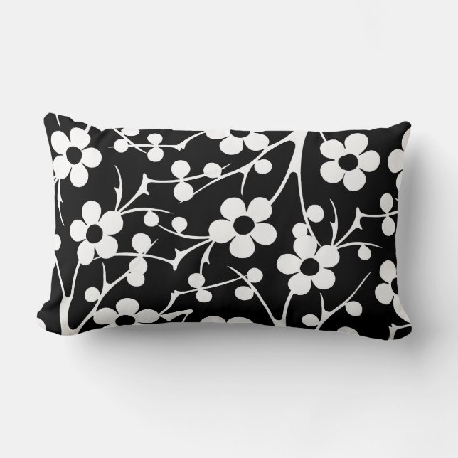 Coussin Rectangle Floral noir et blanc (Recto)