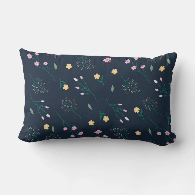Coussin Rectangle Floral Pattern Fleur Bloom 13" x 21" (Verso)