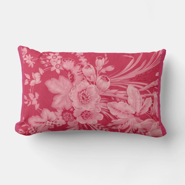 Coussin Rectangle Floral rouge de framboise vintage (Recto)