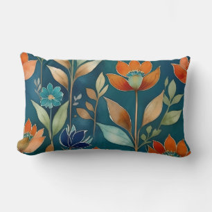 Coussin Rectangle Floral turquoise, bleu et orange