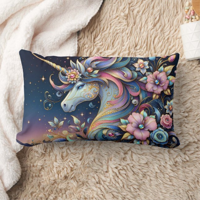 Coussin Rectangle Floral Unicorn Night Fantasy (Couverture)
