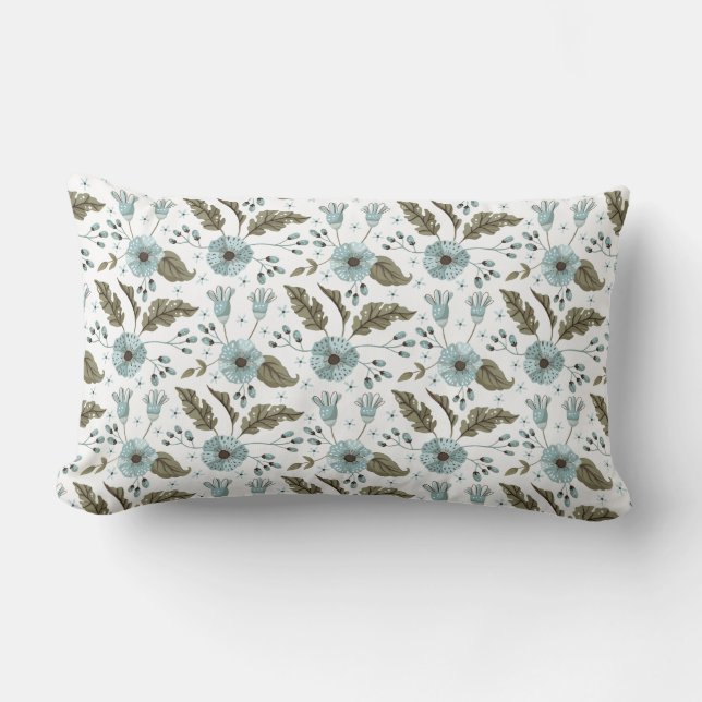 Coussin Rectangle Flore bleue et verte (Recto)
