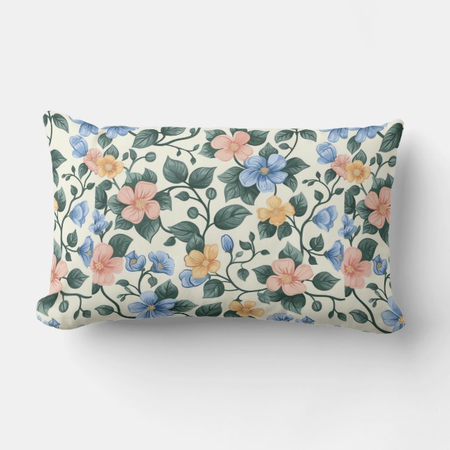 Coussin Rectangle Flore bleue et verte sereine (Recto)