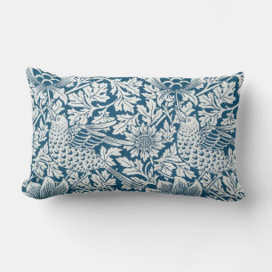 Coussin Rectangle Flore Flore Fleurs Feuilles Oiseaux Bleu