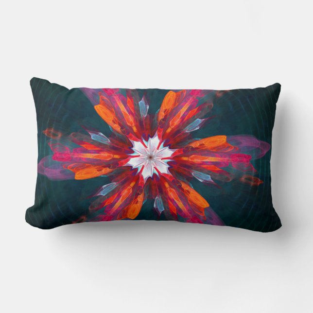 Coussin Rectangle Flore Mandala Flowers Orange Red Blue Abstract (Recto)