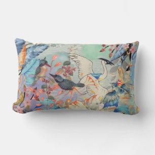 Coussin Rectangle Flore, Oiseaux avec Bleu d'ardoise sur le dos