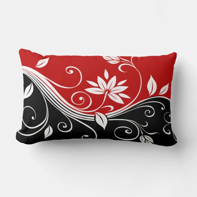 Coussin Rectangle Flore rouge blanc et noire (Recto)