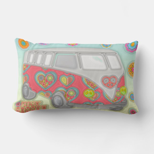 Coussin Rectangle Flore super Puissance 60s Hippy Van Throw Pillow (Recto)