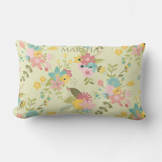 Coussin Rectangle Flore vert rose jaune personnalisée (Recto)