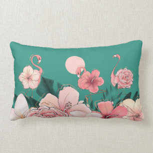 Coussin Rectangle Floride rose Flamants roses Fleurs tropicales sur