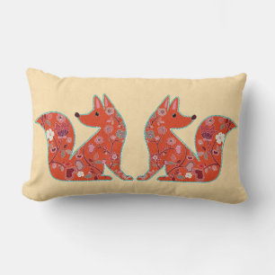 Coussin Rectangle Folk Art Flower Motif Fox