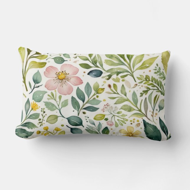 Coussin Rectangle Fond blanc avec motif floral aquarelle (Recto)
