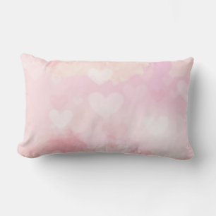 Coussin Rectangle Fond de cœurs aquarelle rose – Amour romantique 