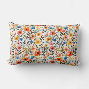 Coussin Rectangle Fond de fleurs sauvages de printemps à l'aquarelle