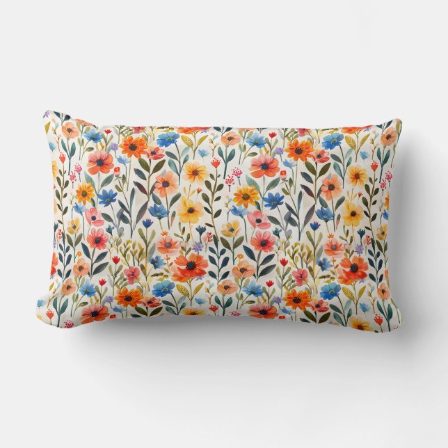 Coussin Rectangle Fond de fleurs sauvages de printemps à l'aquarelle (Recto)