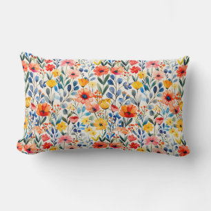 Coussin Rectangle Fond de fleurs sauvages de printemps à l'aquarelle