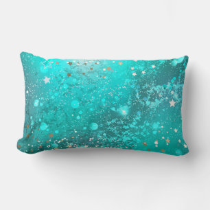 Coussin Rectangle Fond en feuille de turquoise métallisé