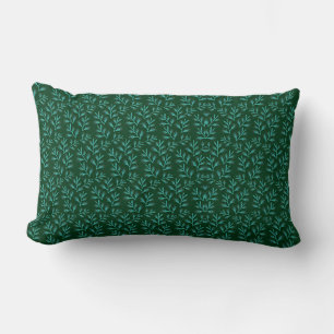 Coussin Rectangle Fond vert foncé avec feuilles botaniques sarcelles