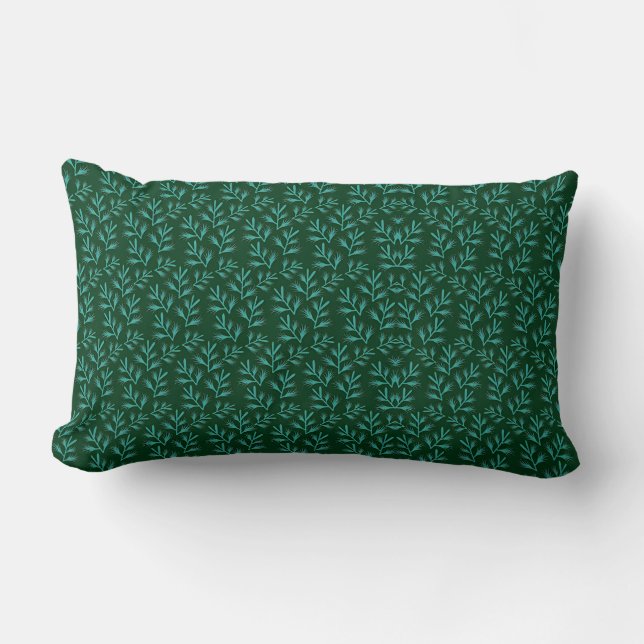 Coussin Rectangle Fond vert foncé avec feuilles botaniques sarcelles (Recto)