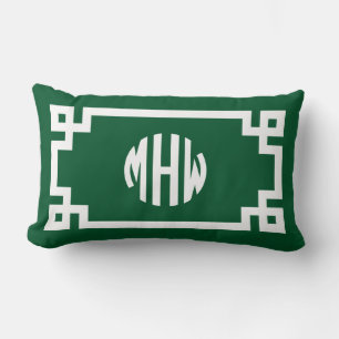 Coussin Rectangle Forest Green Wht Circle Monogramme Clé grecque do-