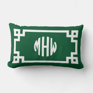 Coussin Rectangle Forest Green Wht Circle Monogramme Clé grecque do-